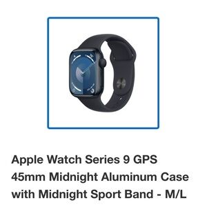 Apple Smartwatch Series 9 in Midnight Black with Midnight Sport Band - M/L